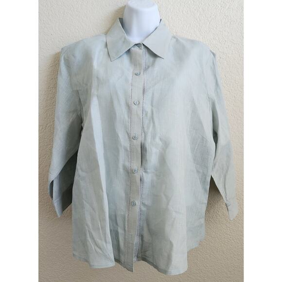 Old Navy Light Blue Green Button Up Collard Top XL Linen Lightweight 3/4 Sleeves - Picture 1 of 4